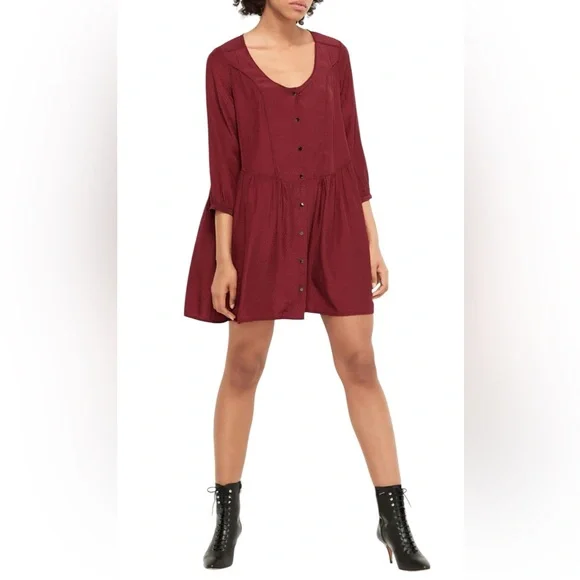 open lace back dress Red Button Front Mini Dress for Women | Lightweight Flowy Fit main image 1